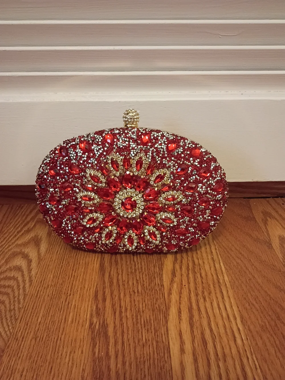 Red Crystal Beaded Oval Evening Clutch